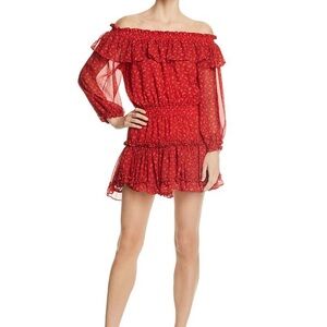 Misa Los Angeles red floral off shoulder dress